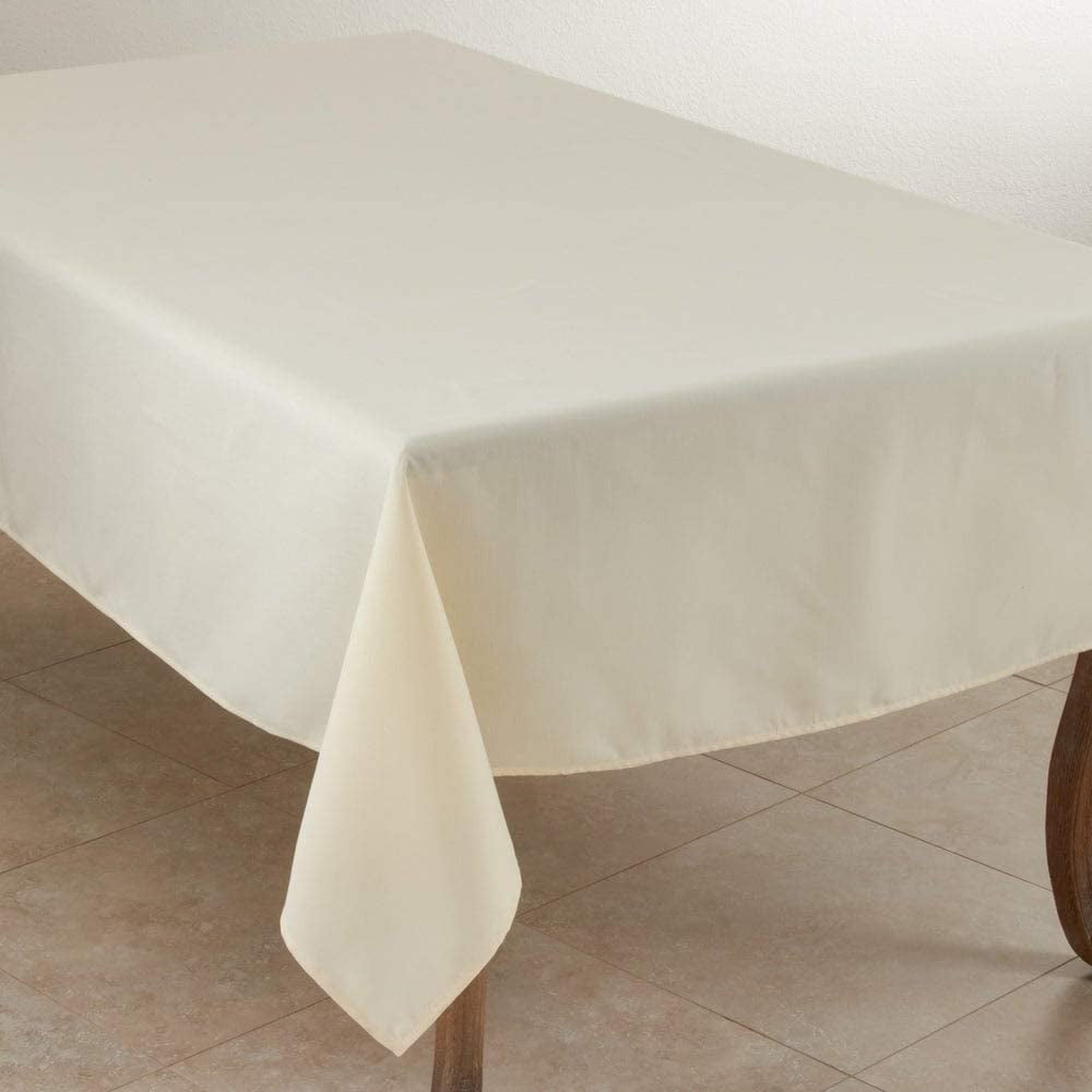 Ivory Polyester Rectangular Everyday Tablecloth 90" x 108"