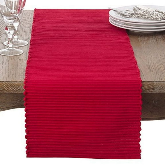 Fennco Styles Classic Everyday Ribbed Cotton Table Runner 13" W x 90" L - Red Table Cover for Home, Dining Room, Holiday, Wedding, Christmas and Special Occasion