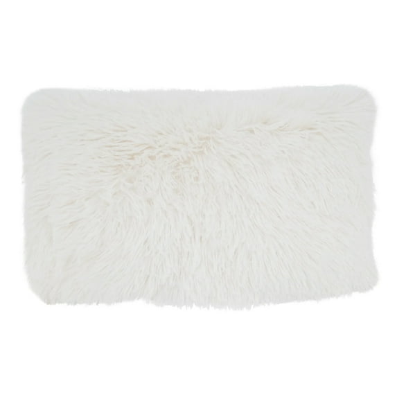 Fennco Styles Classic Faux Fur Decorative Throw Pillow Cover 12 x 20 Inch - Ivory Plush Cushion Case for Home, Couch, Living Room, Office and Holiday Décor