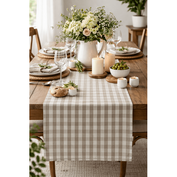 Fennco Styles Classic Gingham Check Pattern Table Cover for Everyday Use, Country Theme Party, Banquets and Home Décor