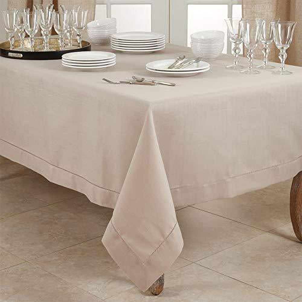 Beige Hemstitched Polyester Tablecloth 70" x 140"