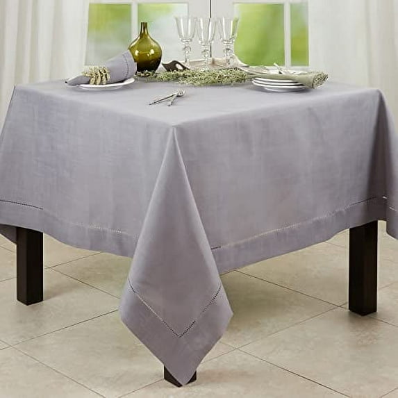 Fennco Styles Classic Hemstitched Border Solid Color Tablecloth 70" W x 140" L - Slate Rectangle Table Cover for Dining Table, Banquets, Holiday, Weddings, Home Décor and Everyday Use