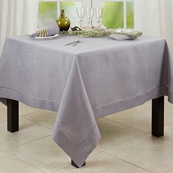 Fennco Styles Classic Hemstitched Border Solid Color Tablecloth 70" W x 180" L - Slate Rectangle Table Cover for Dining Table, Banquets, Holiday, Weddings, Home Décor and Everyday Use