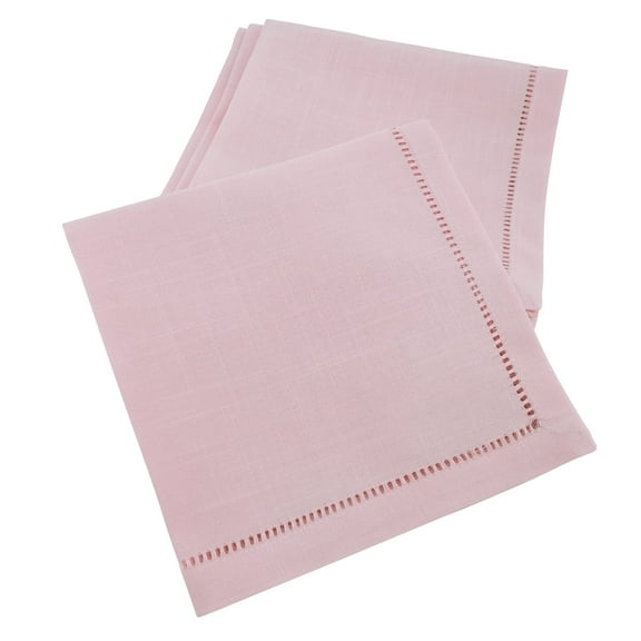 Fennco Styles Classic Hemstitched Cloth Napkins 20" W x 20" L, Set of 4 - Pink Dinner Napkins for Dining Table, Banquets, Holidays, Weddings, Special Events and Home Décor