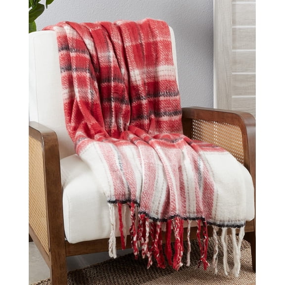 Fennco Styles Classic Plaid Tassel Throw Blanket 50" W x 60" L - Red Soft Blanket for Bed, Couch, Sofa, Home Décor, Ideas