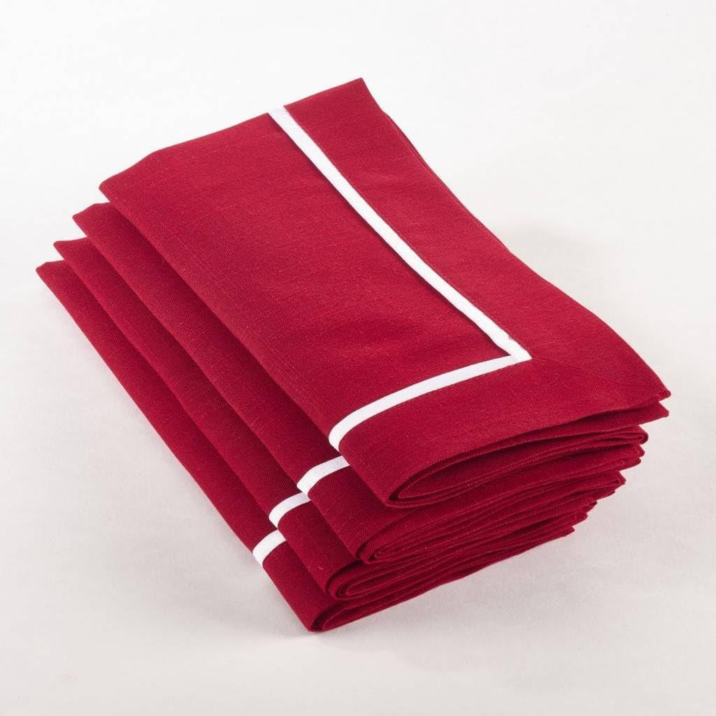 Red and White Classic Border Cloth Napkins, Set of 4