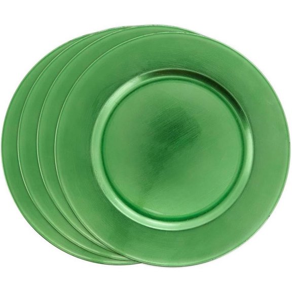 Fennco Styles Classic Rustic Design Holiday Decorative Charger Plates 13" Round, Set of 4 (Green)