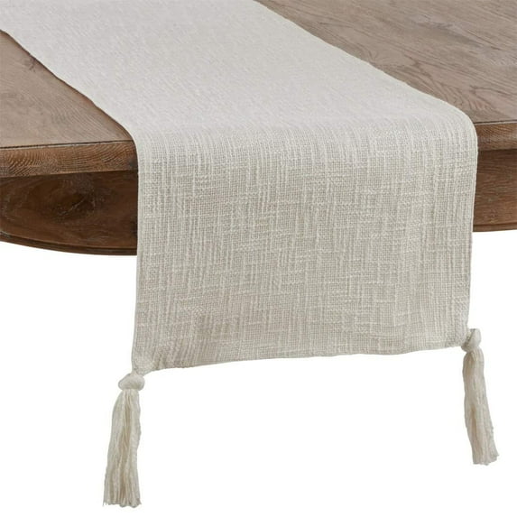 Fennco Styles Classic Solid Color Cotton Table Runner with Tasseled Design 16x72 Inch, Ivory
