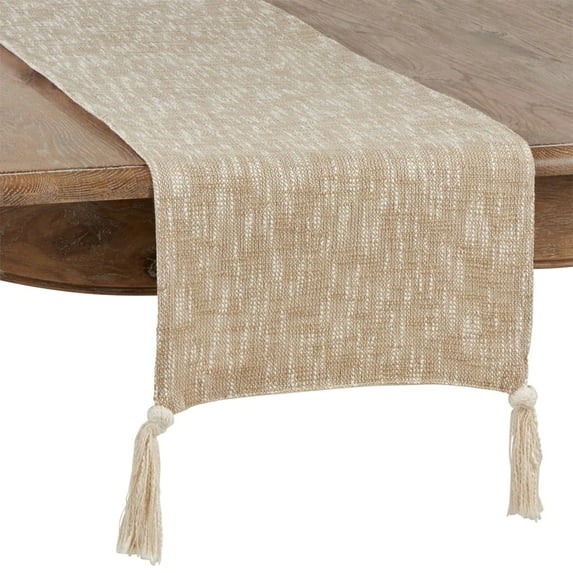 Fennco Styles Classic Solid Color Cotton Table Runner with Tasseled Design 16x72 Inch, Natural