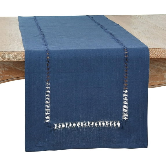 Fennco Styles Classic Solid Color Hemstitch Cotton Table Runner 16" W x 72" L - Navy Blue Everyday Table Cover for Home Décor, Dining Table, Banquet, Family Gathering, and Special Occasions