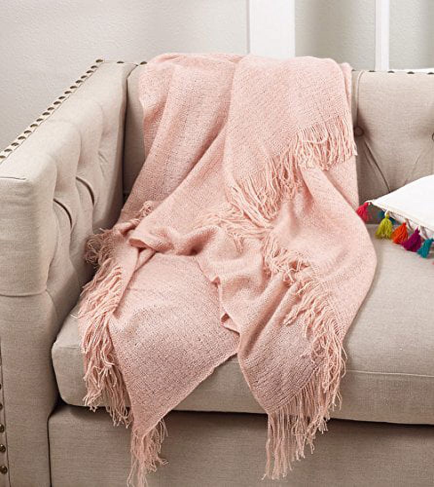 Fennco Styles Classic Solid Throw Blanket With Tassels - 50"W x 50"L - Pink - image 1 of 1