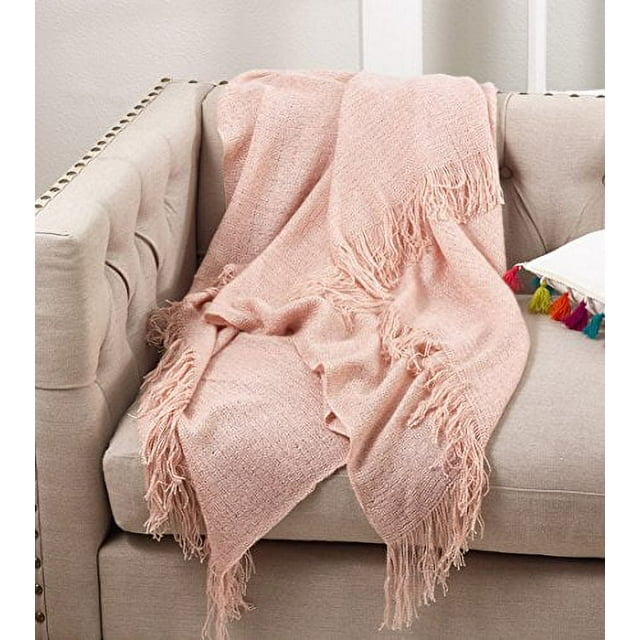 Fennco Styles Classic Solid Throw Blanket With Tassels - 50"W x 50"L - Pink