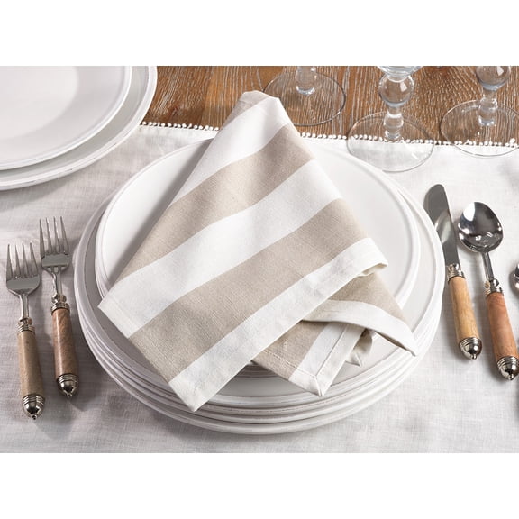 Fennco Styles Classic Stripe Design Ribbed Cotton Cloth Napkins 20" W X 20" L, Set of 4 - Taupe Woven Dinner Napkins for Home, Dining Room, Banquets, Holiday, Everyday Use and Special Occasions