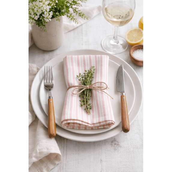 Fennco Styles Classic Striped 20 x 20 Inch Cloth Napkins, Set of 4 - Pink