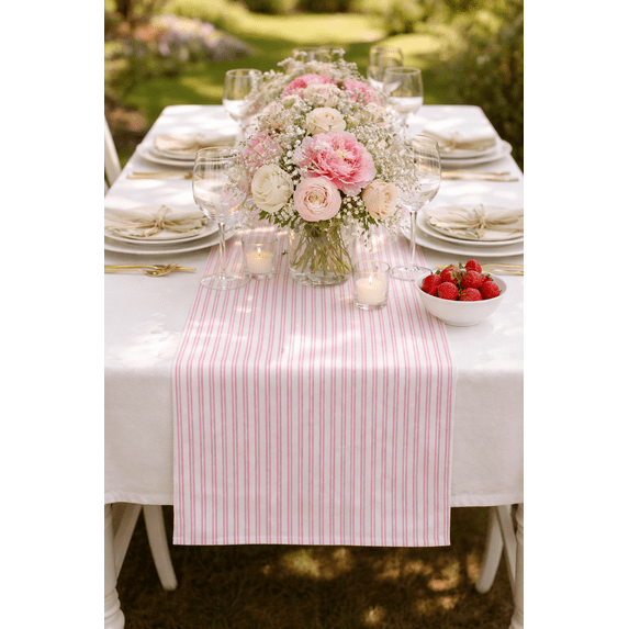 Fennco Styles Classic Striped Print Table Runner 16 x 36 Inch - Pink