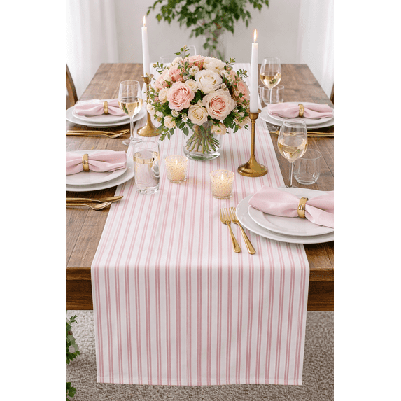 Fennco Styles Classic Striped Print Table Runner 16 x 72 Inch - Coral