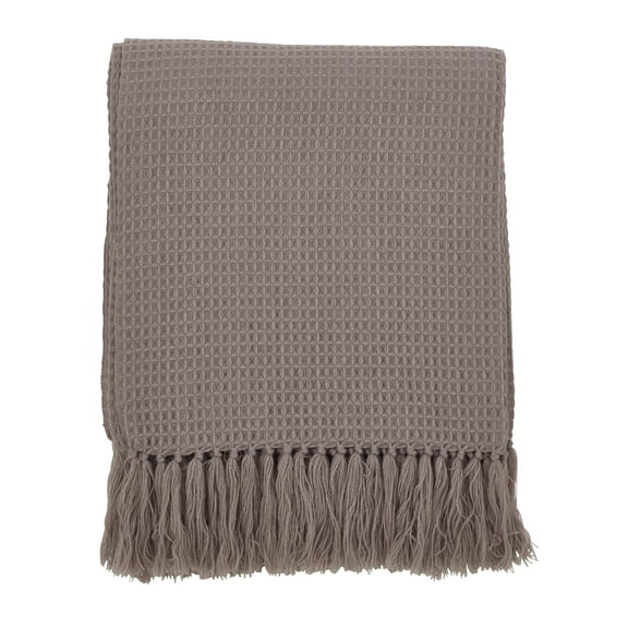 Fennco Styles Classic Waffle Weave Tassel Trim Throw - 50"x60" (Grey)