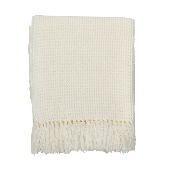 Fennco Styles Classic Waffle Weave Tassel Trim Throw - 50"x60" (Ivory)