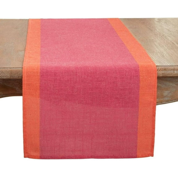 Fennco Styles Color Block Design Linen Blend Table Runner 16" W x 72" L - Fuchsia Band Border Table Cover for Home, Dining Table Décor, Holidays, Banquets, and Special Occasions