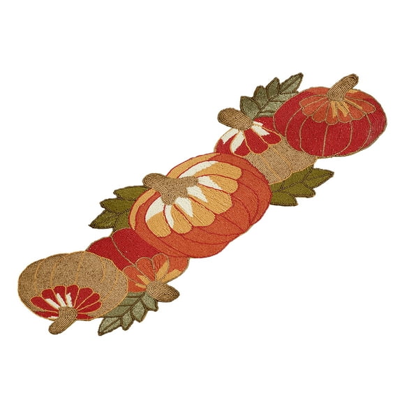 Fennco Styles Contemporary Beaded Pumpkins 13 x 35 Inch Table Runner â€“ Orange Table Runner for Thanksgiving Dinner, Family Gathering, Special Events and Home DÃ©cor
