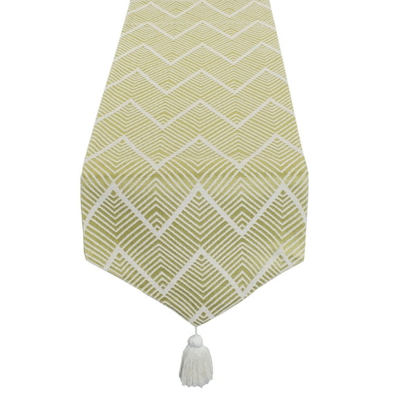 Fennco Styles Contemporary Chevron Tassel Cotton Blend 14 x 71 Inch Table Runner â€“ Woven Table Runner for Indoor Party, Family Gathering, Beach House and Home D?cor