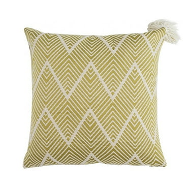 Fennco Styles Contemporary Chevron Tassel Cotton Blend Throw Pillow - Square 18 x 18 Inch Decorative Throw Pillow Case, Chevron Pillow for Couch, Bedroom and Living Room DÃ©cor