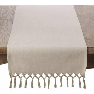 Fennco Styles Contemporary Knotted Tassel 100% Cotton Table Runner 16"W x 72"L - Natural Woven Table Cover for Home Décor, Dining Room, Weddings, Holidays, Banquets and Special Occasions