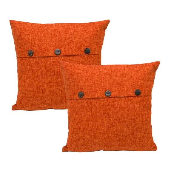 Fennco Styles Contemporary Solid Color 3-Button Decorative 18" Throw Pillow (Orange, Case Only-2 Pack)