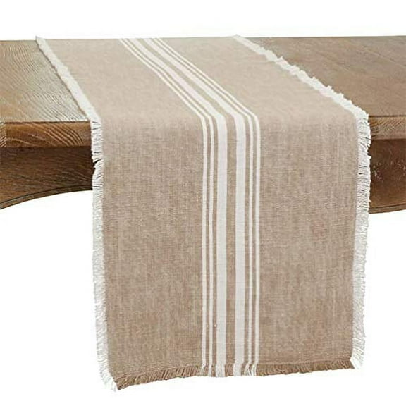 Fennco Styles Contemporary Striped Fringe Cotton Table Runner 13" W x 72" L - Natural Table Cover for Home, Dining Table Décor, Family Gathering, Banquets and Special Events …