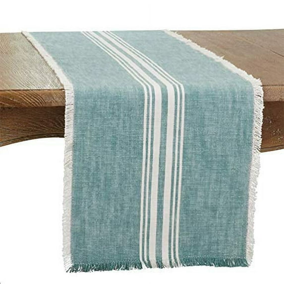 Fennco Styles Contemporary Striped Fringe Cotton Table Runner 13" W x 72" L - Turquoise Table Cover for Home, Dining Table Décor, Family Gathering, Banquets and Special Events …