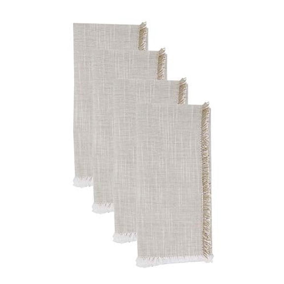 Fennco Styles Contemporary Two-Tone Fringe Cotton Table Cloth Napkins 20" W x 20" L, Set of 4 - Natural Dinner Napkins for Home, Dining Table Décor, Family Gathering, Banquets and Special Events