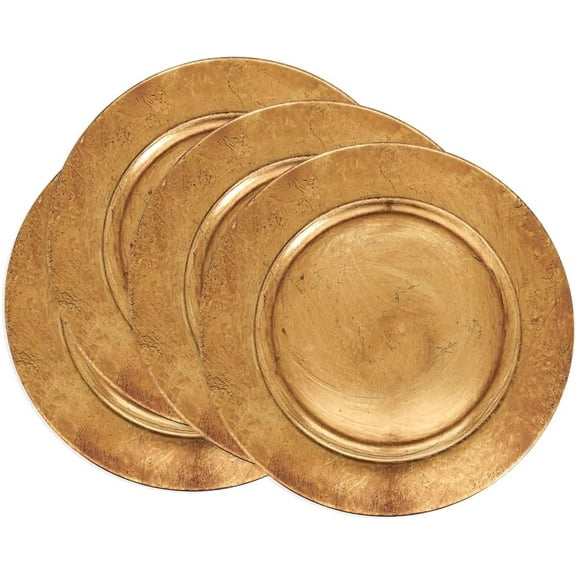 Fennco Styles Copper Antique Charger Plates 13" Round, Set of 4  Elegant & Sturdy Table Chargers for Banquets, Family Dinners, Special Events, Everyday Use and Home Dcor
