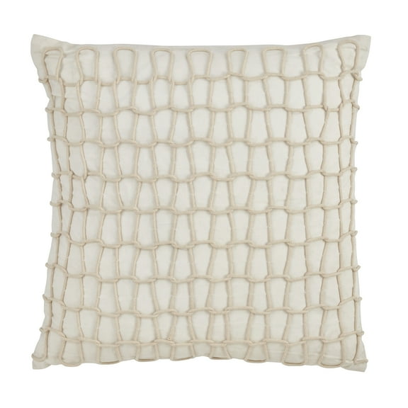 Fennco Styles Corda Di Mare Collection Nautical Rope AppliquÃ© 100% Pure Cotton 20 x 20 Inch Throw Pillow with Case & Insert â€“ Ivory