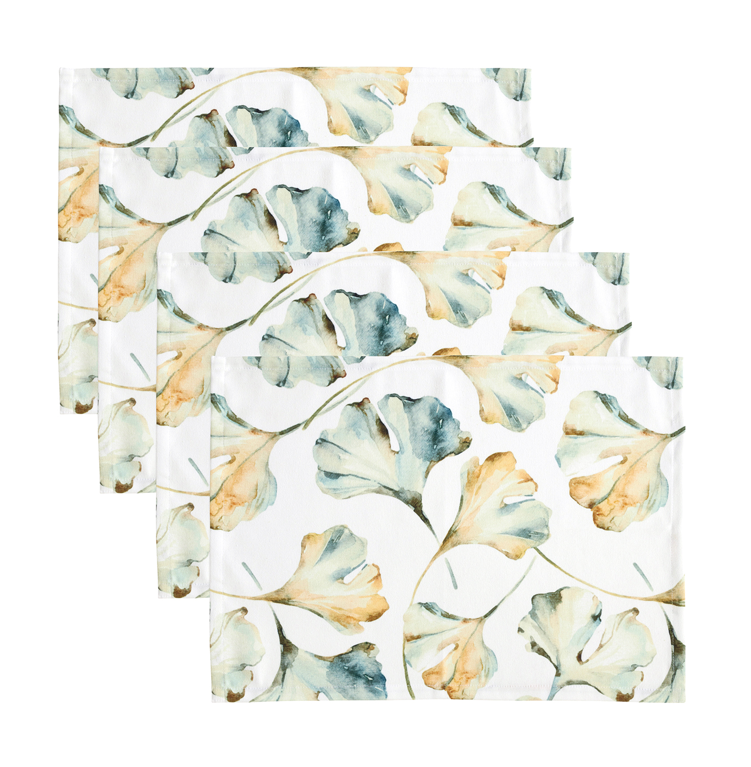 Fennco Styles Cottage Watercolor Ginko Leaves 14 x 20 Inch Placemats, Set of 4