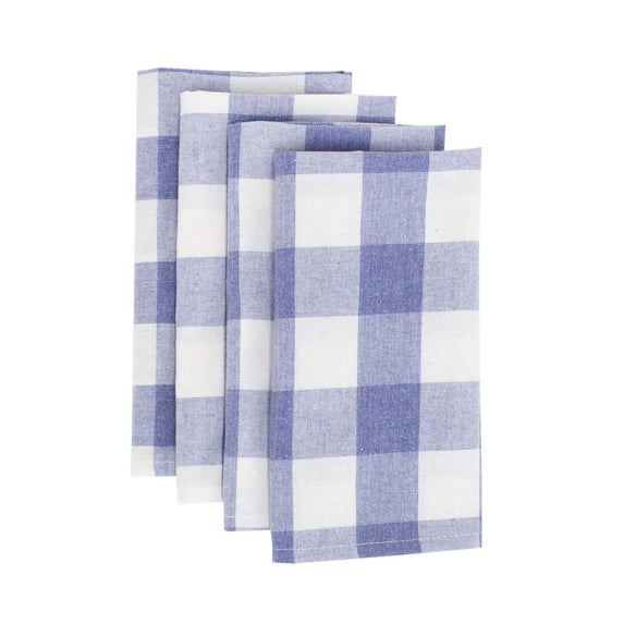 Fennco Styles Country Buffalo Check Soft Cloth Napkins 20 x 20 Inch, Set of 4 - Blue Check Dinner Napkins for Everyday Use, Picnic, Family Gathering, Indoor Outdoor Parties and Special Occasion