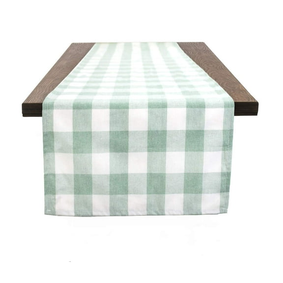 Fennco Styles Country Buffalo Check Soft Table Runner 16 x 72 Inch - Green Check Table Cover for Everyday Use, Picnic, Family Gathering, Indoor Outdoor Parties and Special Occasion