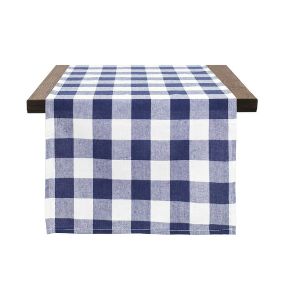 Fennco Styles Country Buffalo Check Soft Table Runner 16 x 90 Inch - Navy Blue Check Table Cover for Everyday Use, Picnic, Family Gathering, Indoor Outdoor Parties and Special Occasion