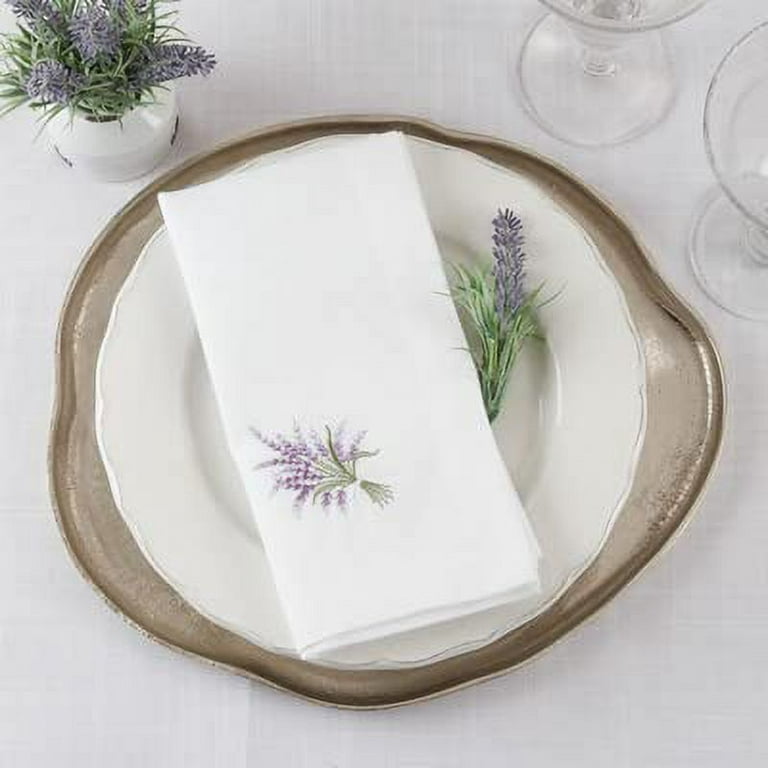 Fennco Styles Country Embroidered Lavender Cloth Napkins 20 W x 20 L, Set  of 4 - White Elegant Dinner Napkins for Dining Table, Family Gatherings,  Banquets & Home Décor 