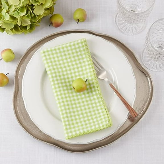 Fennco Styles Country Gingham with Crochet Edge Cotton Cloth Napkins 18" W x 18" L, Set of 4 - Green Woven Dinner Napkins for Everyday Use, Holidays, Easter, Banquets and Special Occasions