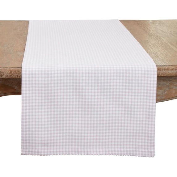 Fennco Styles Country Gingham with Crochet Edge Cotton Table Runner 16”W x 72" L - Purple Checkered Table Cover for Home Décor, Dining Table, Banquets, Holidays and Special Occasions