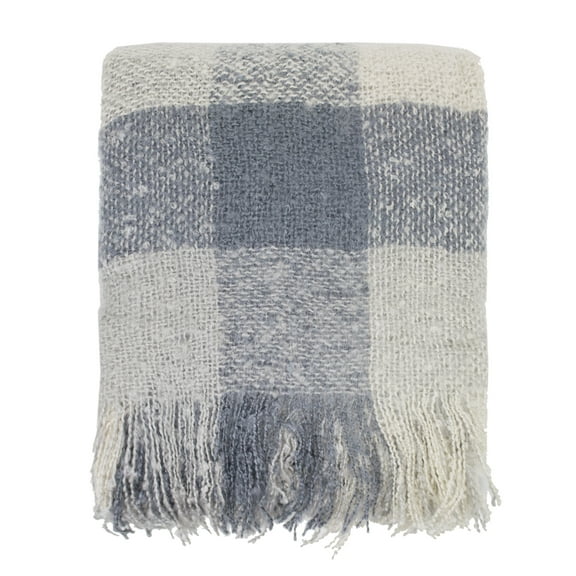 Fennco Styles Cozy Faux Mohair Plaid Fringed Throw Blanket