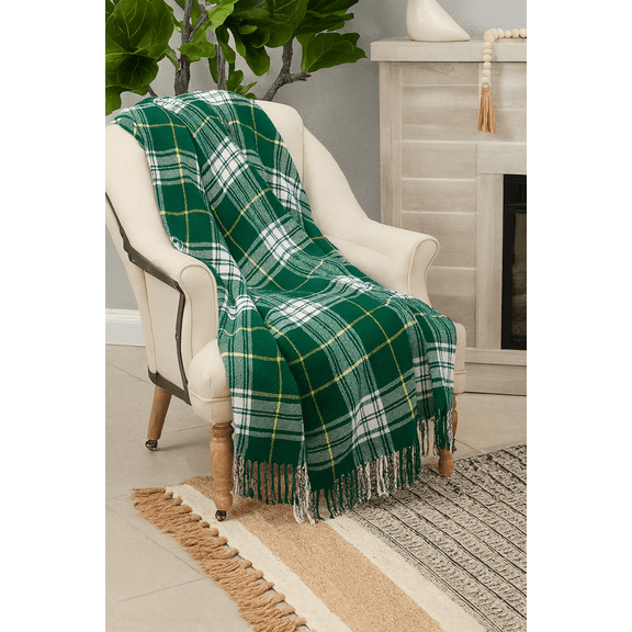 Fennco Styles Cozy Plaid Design Throw Blanket with Tassels - 50" W x 60" L