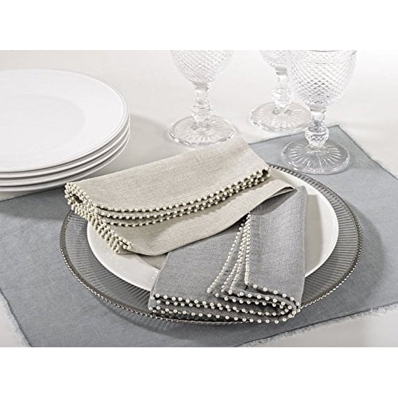 Fennco Styles Creative Pearl Border 18-inch Cotton Cloth Napkins, Set of 4 (Grey)