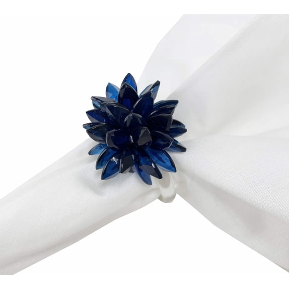Fennco Styles Crystal Design Collection Napkin Rings - Set of 4 (Navy Blue)