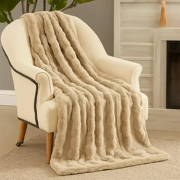 Fennco Styles Cuddle Bubble Faux Fur Throw Blanket 50" x 60" – Brown Ultra Soft Plush Textured Blanket for Couch, Bedroom, Living Room Décor