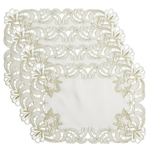 Fennco Styles Cupidon Collection Embroidered Cupid Design Placemats 14 x 20 Inch, Set of 4 - Ivory Table Mat for Wedding, Banquets, Family Gathering, Special Occasion and Home DÃ©cor