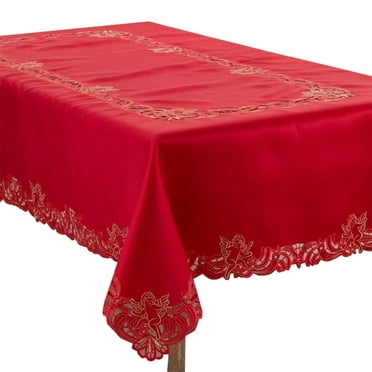 Fennco Styles Cupidon Collection Embroidered Cupid Design Tablecloth 65 x 84 Inch - Red Table Cover for Home DÃ©cor, Wedding, Banquets, Family Gathering and Special Occasion