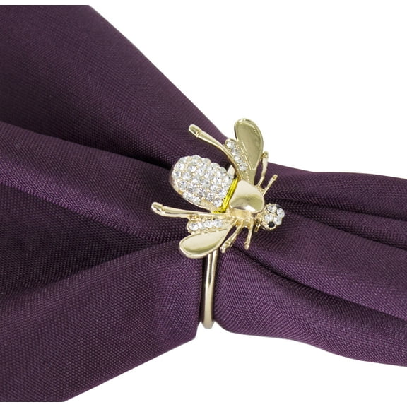 Fennco Styles Decorative Bejeweled Bumble Bee Design Metal Napkin Rings, Set of 4 - Gold Napkin Rings