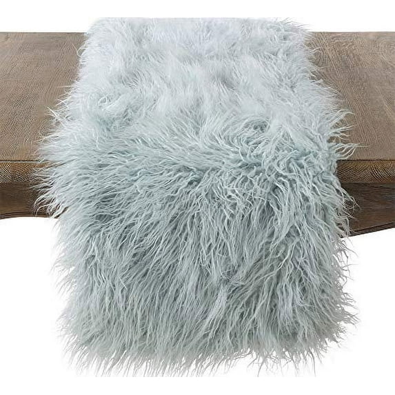Fennco Styles Decorative Faux Mongolian Fur Runner (Ice Blue, 16"x90" Oblong)