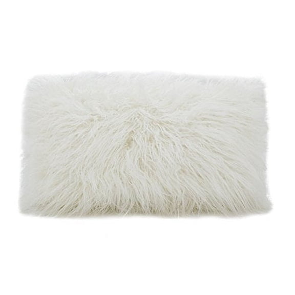 Fennco Styles Decorative Faux Mongolian Fur Throw Pillow (Ivory, 12"x20")